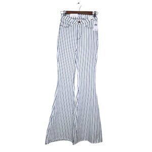 Judy Blue High Waist Striped White and Blue Flare Jeans
